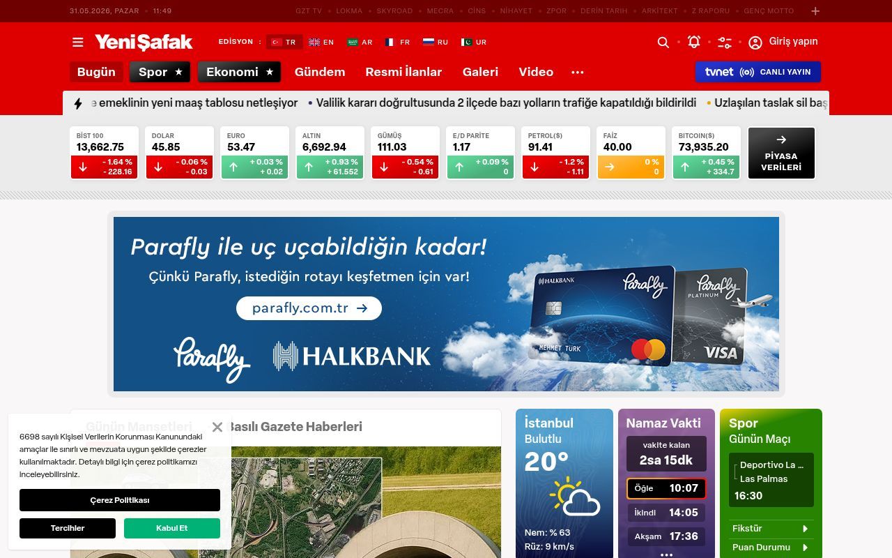 Homepage screenshot of yenisafak.com