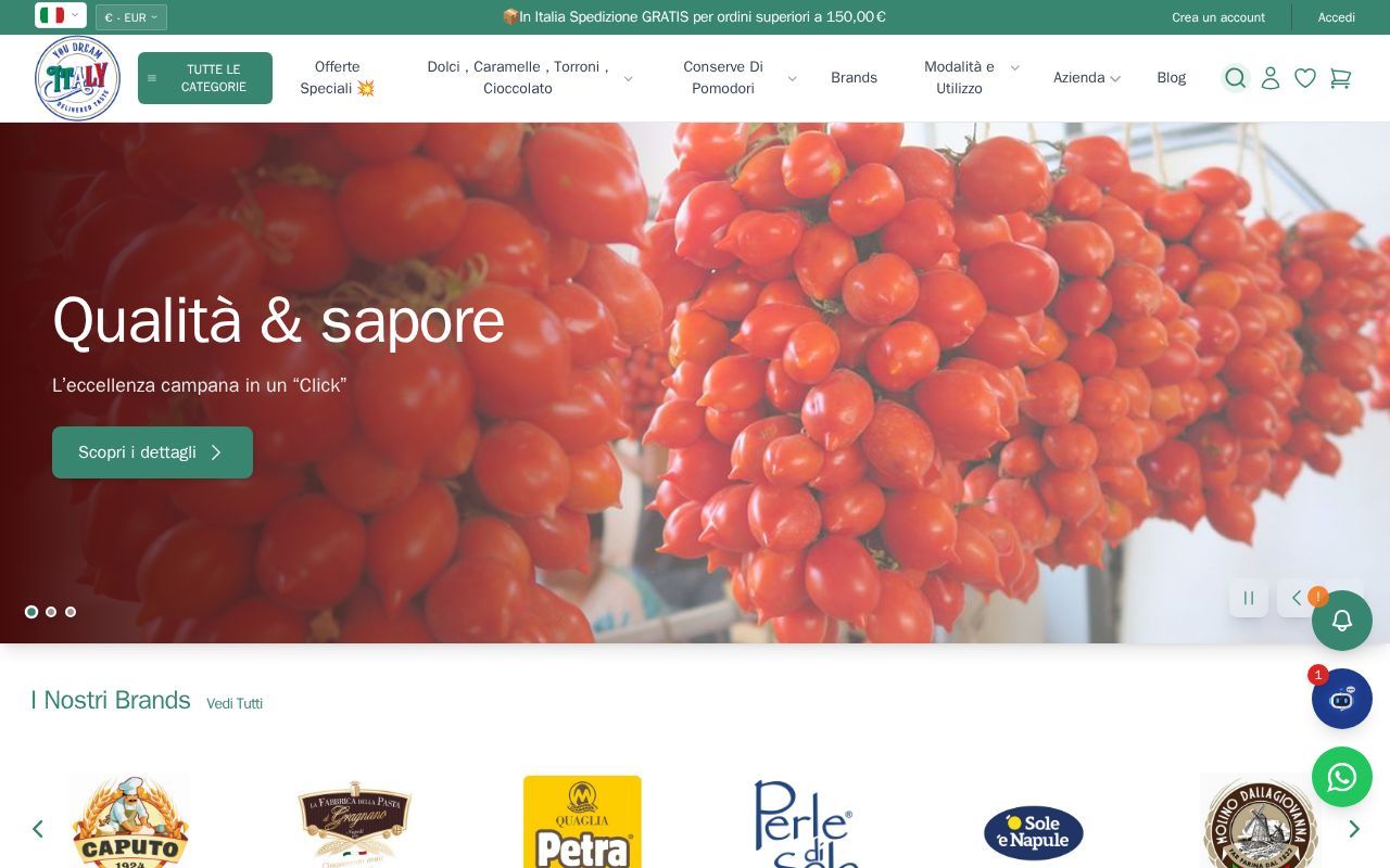 Homepage screenshot of youdreamitaly.com