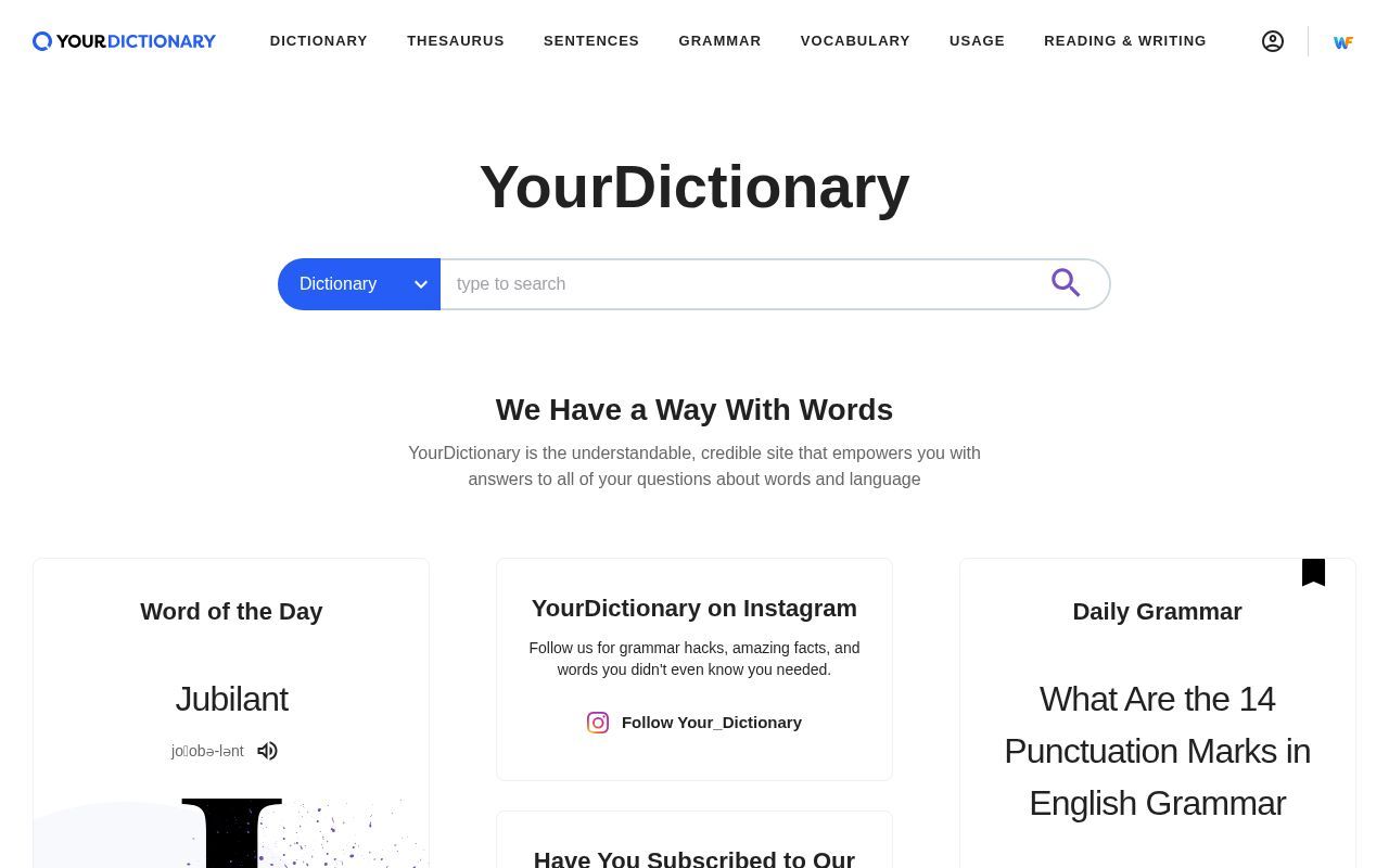 Homepage screenshot of yourdictionary.com
