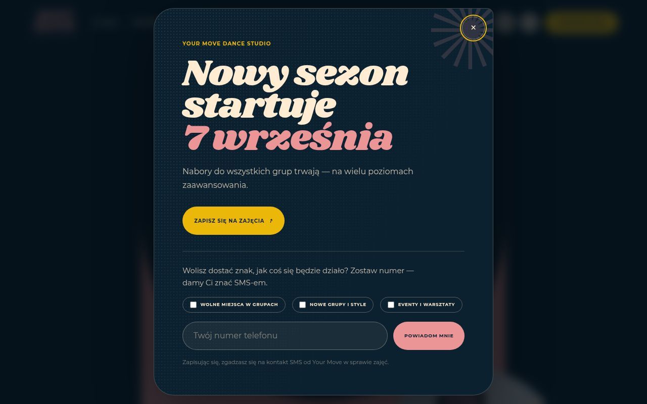 Homepage screenshot of yourmove-dancestudio.pl