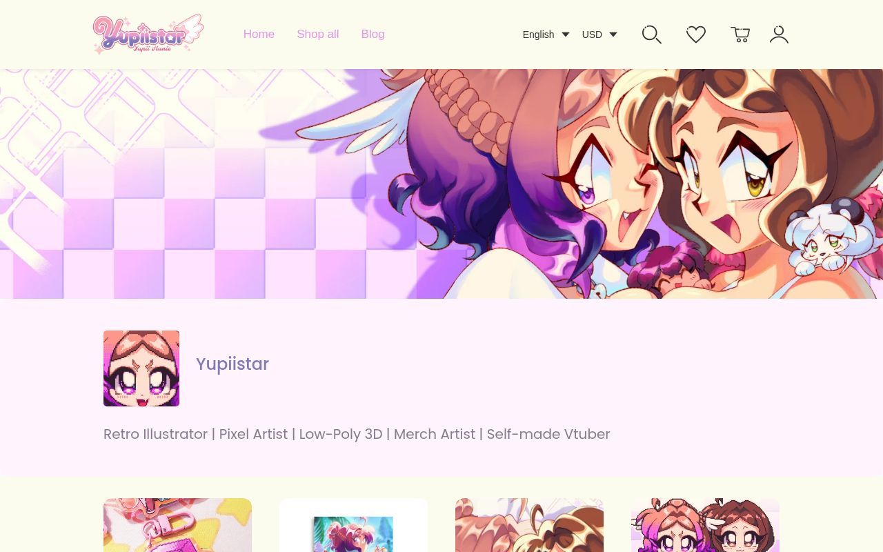 Homepage screenshot of yupiistar.artiststore.com