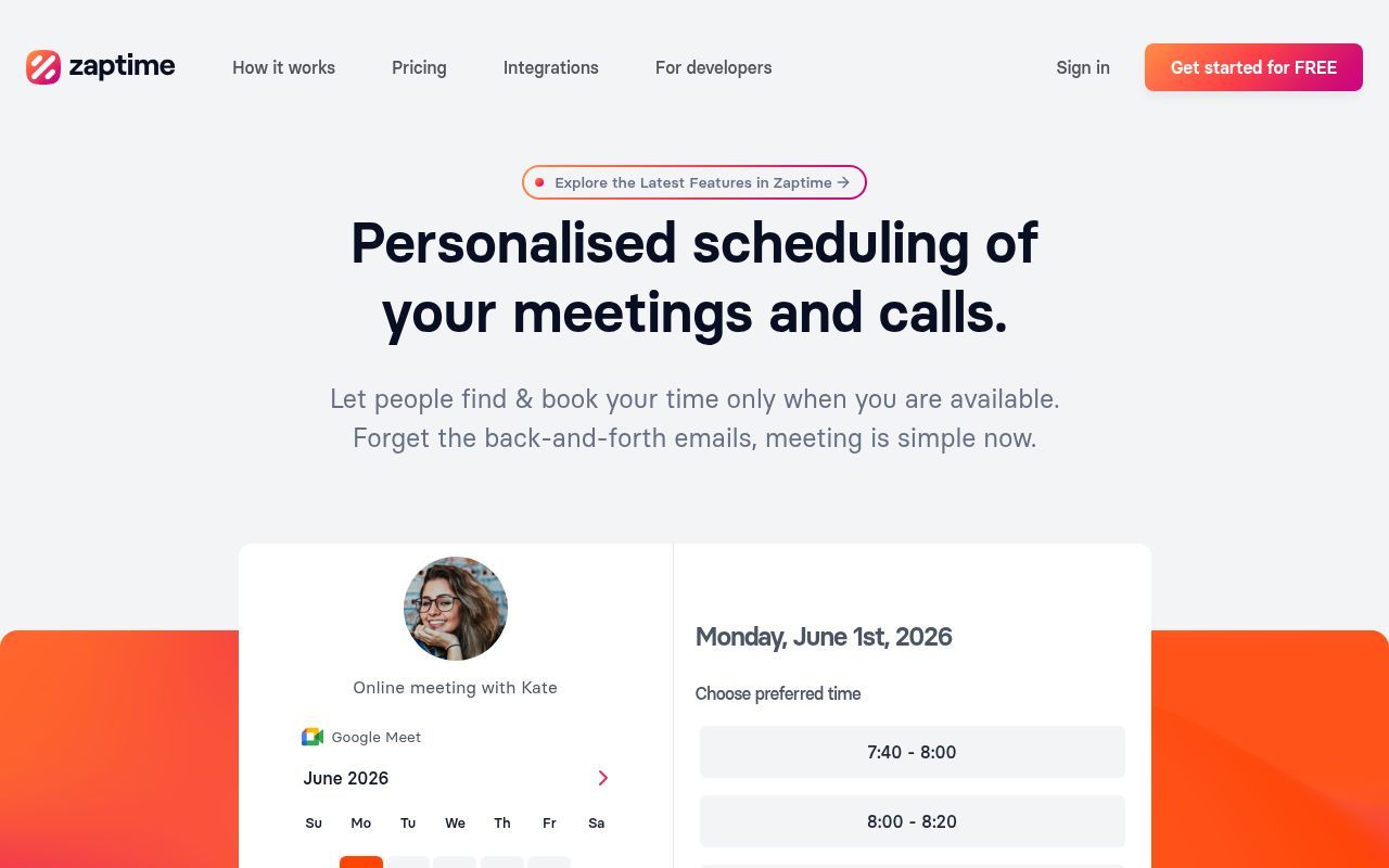 Homepage screenshot of zaptime.app