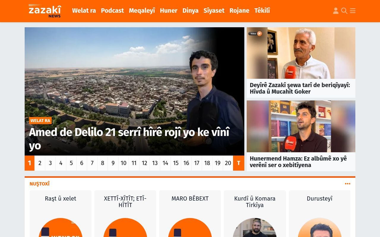 Homepage screenshot of zazakinews.com