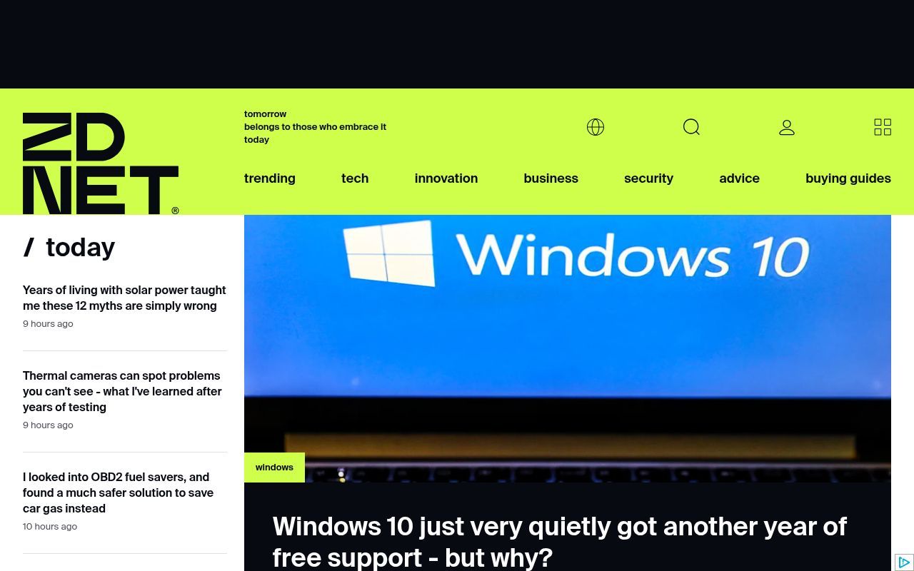 Homepage screenshot of zdnet.com