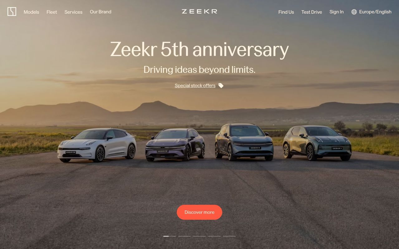 Homepage screenshot of zeekr.eu