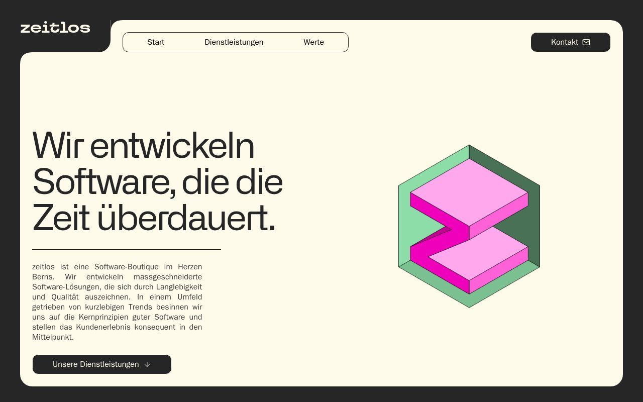 Homepage screenshot of zeitlos.software