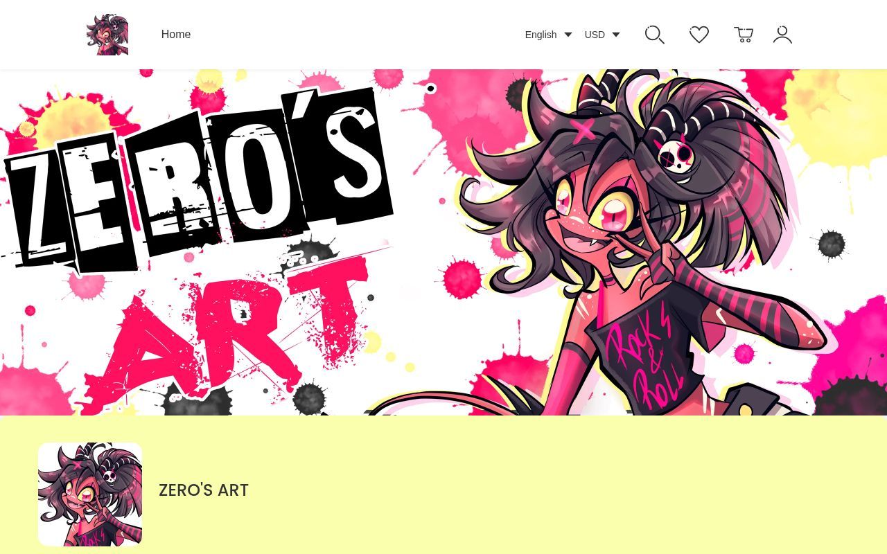 Homepage screenshot of zerosart.artiststore.com