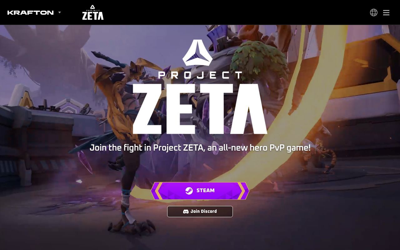 Homepage screenshot of zeta.krafton.com