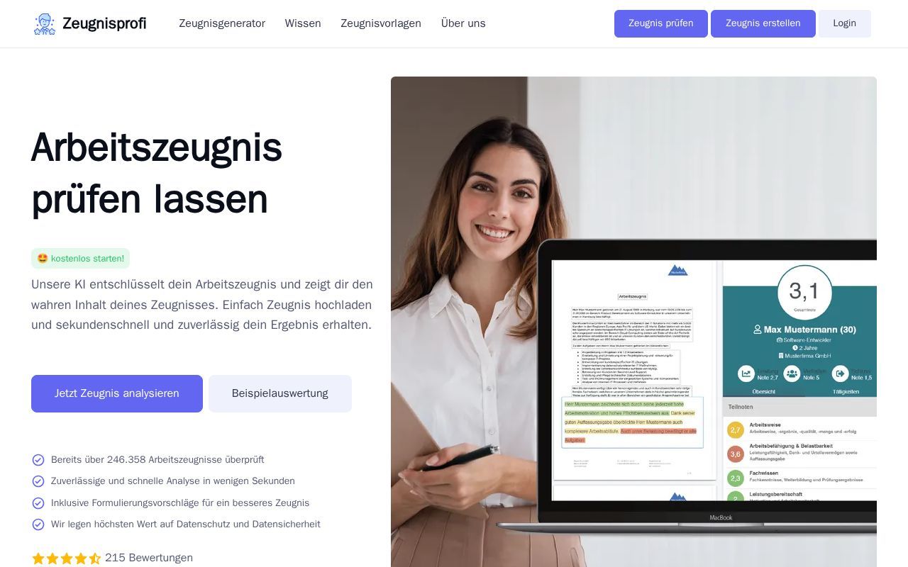 Homepage screenshot of zeugnisprofi.de