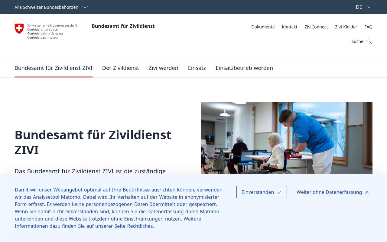 Homepage screenshot of zivi.admin.ch