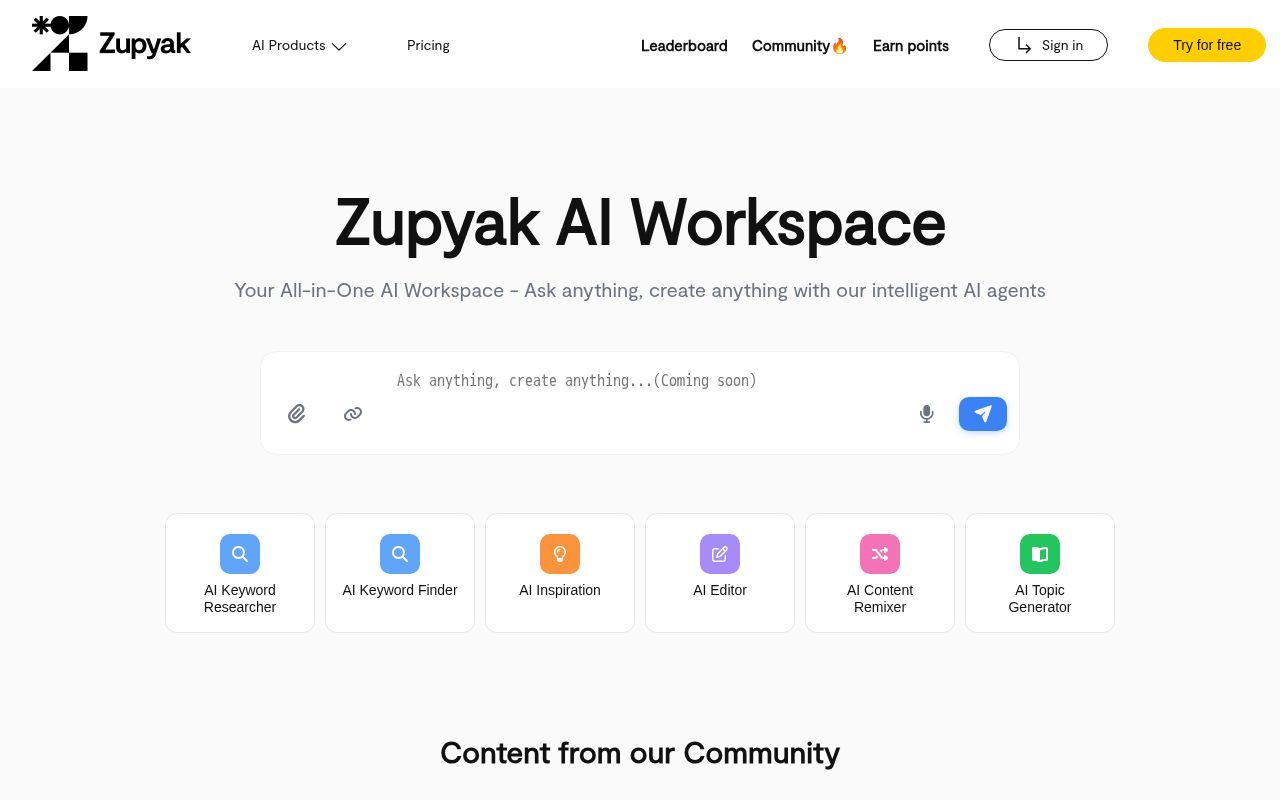 Homepage screenshot of zupyak.com