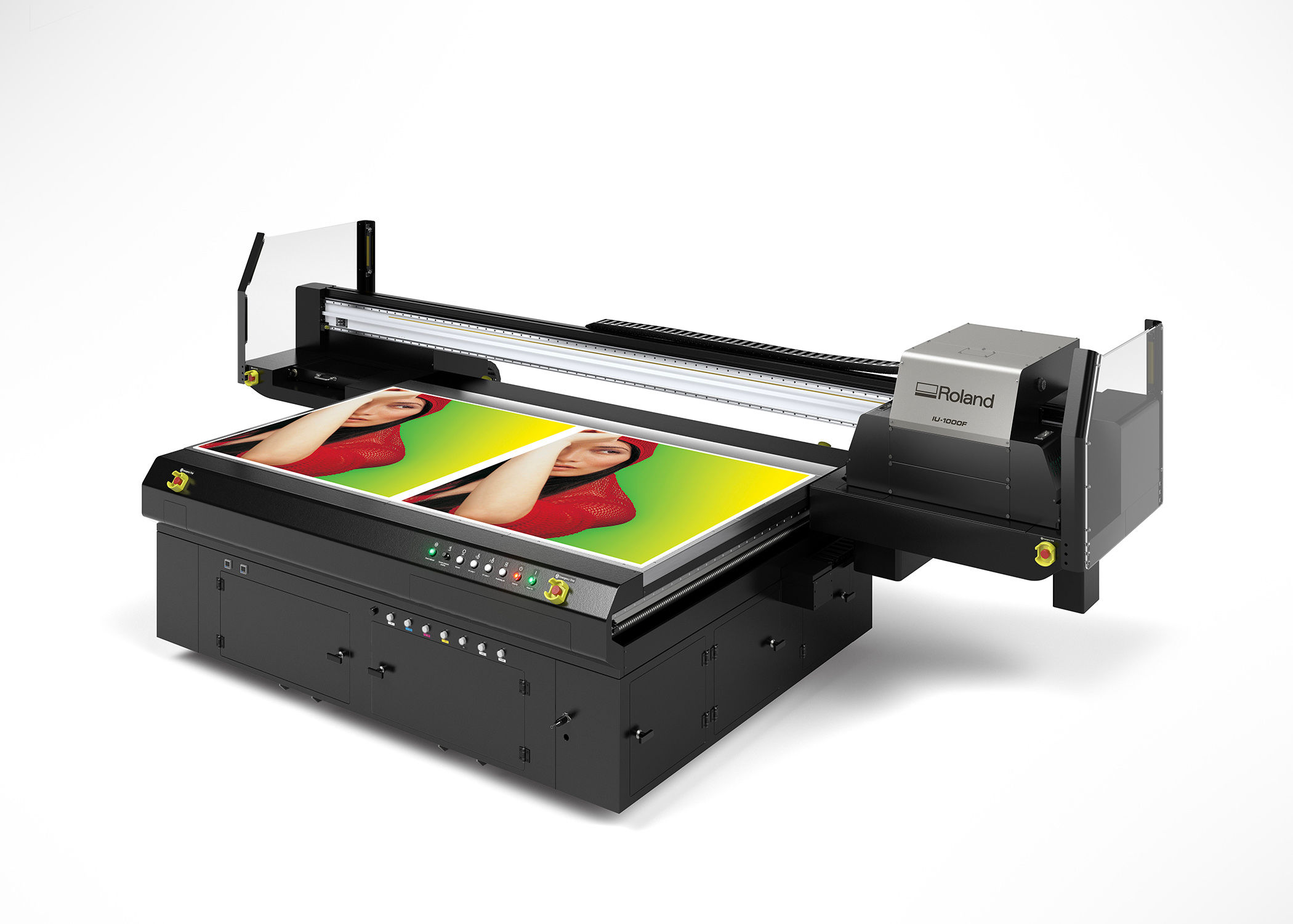 Roland DGA's newly launched IU-1000F high-volume UV flatbed printer.