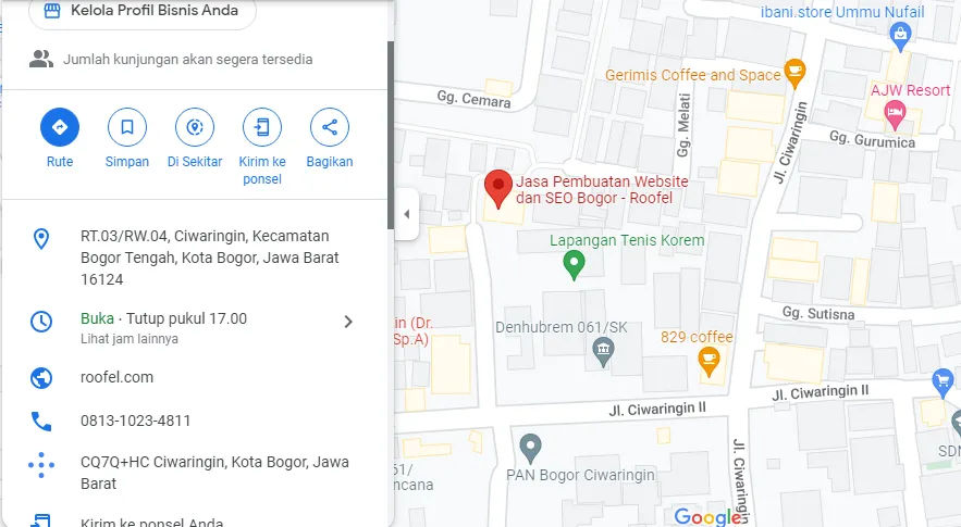 Contac us alamat Roofel jasa pembuatan website dan seo bogor