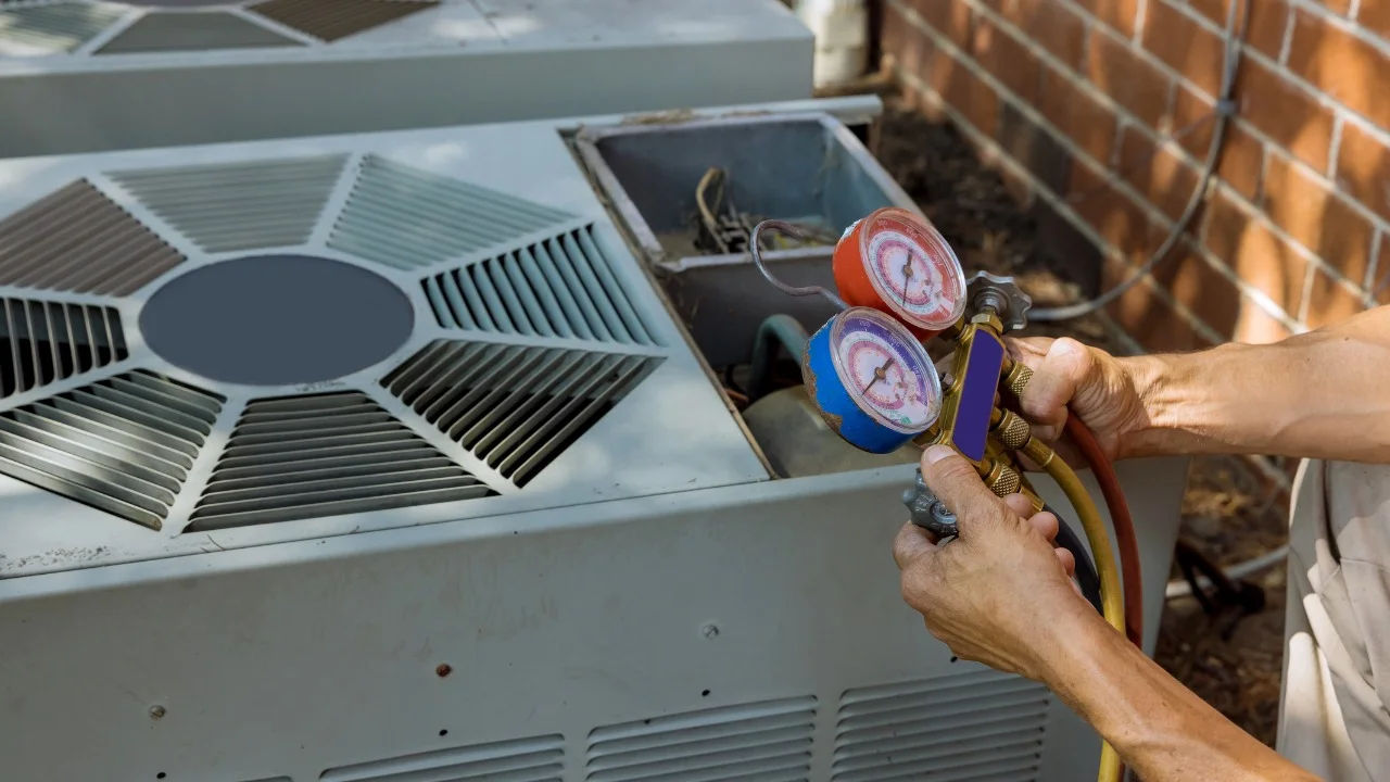 Close-up of an industrial HVAC unit outdoors, showcasing its metal texture.