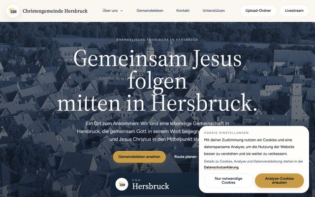 Startseite der Website der Christengemeinde Hersbruck, aufgerufen im Browser