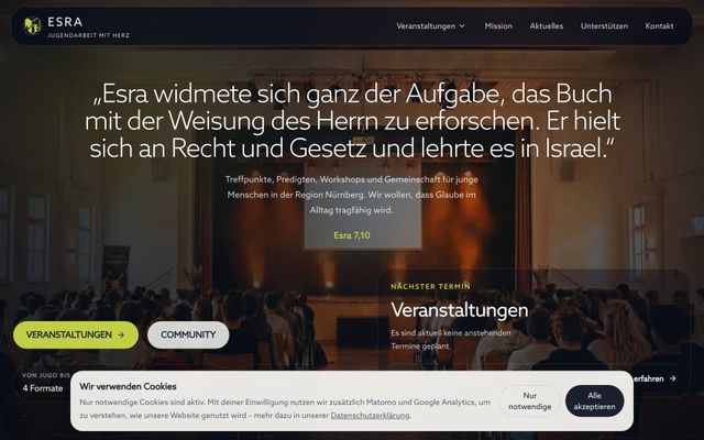 Startseite der Website von Esra e.V., aufgerufen im Browser
