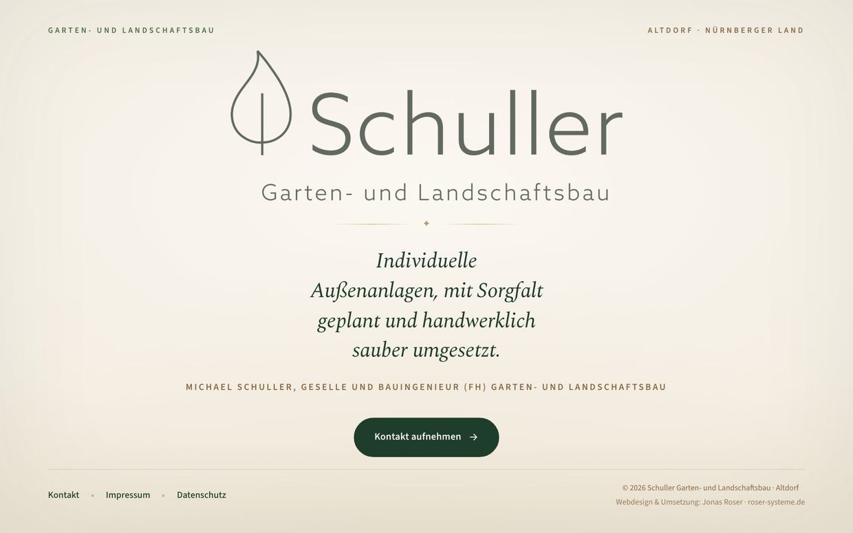 Website von Landschaftsbau Schuller in Altdorf, umgesetzt von Jonas Roser, dargestellt im Browser