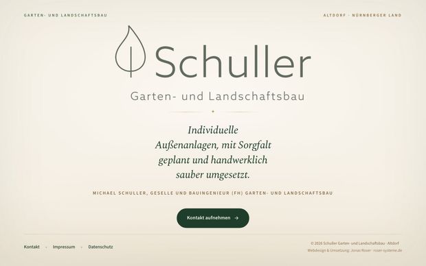 Website von Landschaftsbau Schuller in Altdorf, umgesetzt von Jonas Roser, dargestellt im Browser