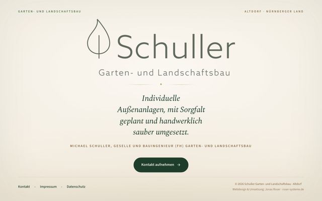 Startseite der Website von Schuller Garten- und Landschaftsbau in Altdorf bei Nürnberg, aufgerufen im Browser