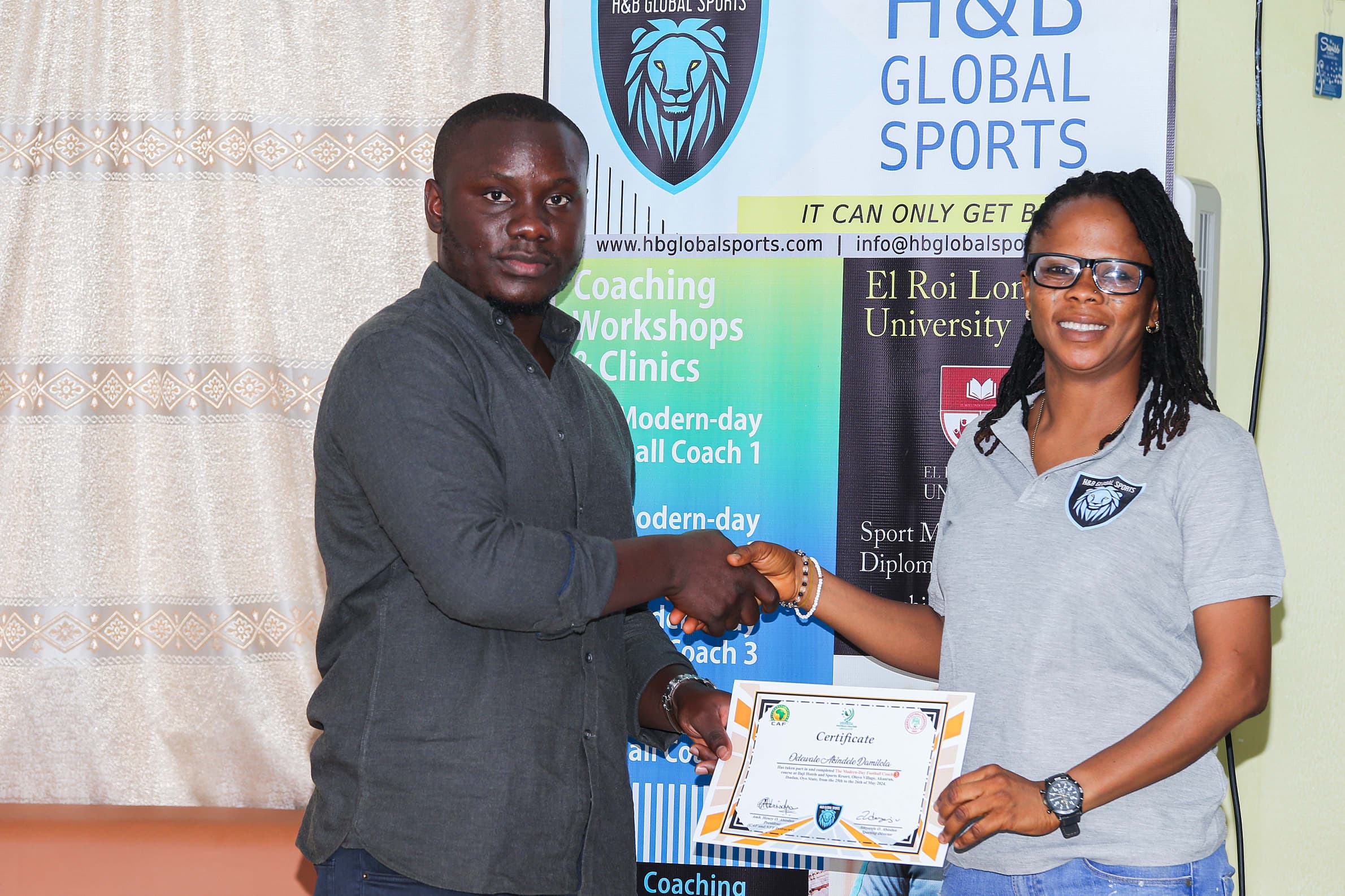 H&B Global Sports Celebrates Samuel Olatunji Okuku for Sponsoring One of Their Members To Obtain CAF License