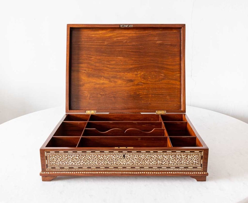 Antique British Colonial Box with Inlay - The Past Perfect Collection