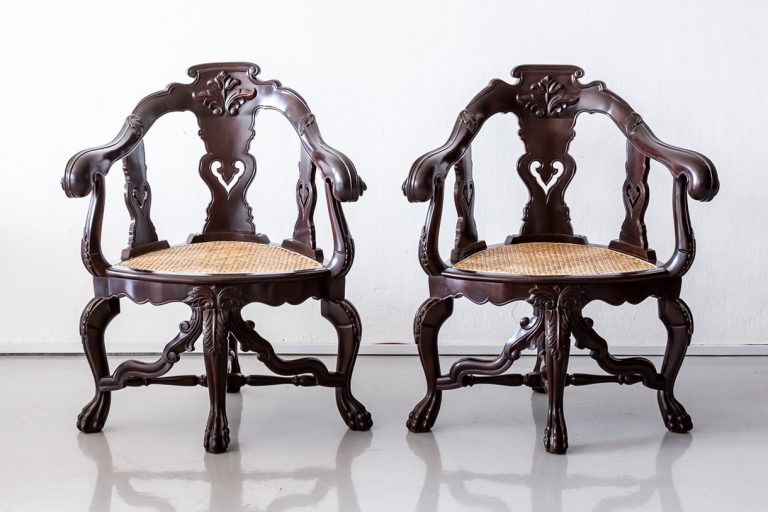 A pair of Portuguese Colonial Corner Chairs – The Past Perfect Collection – Singapore 