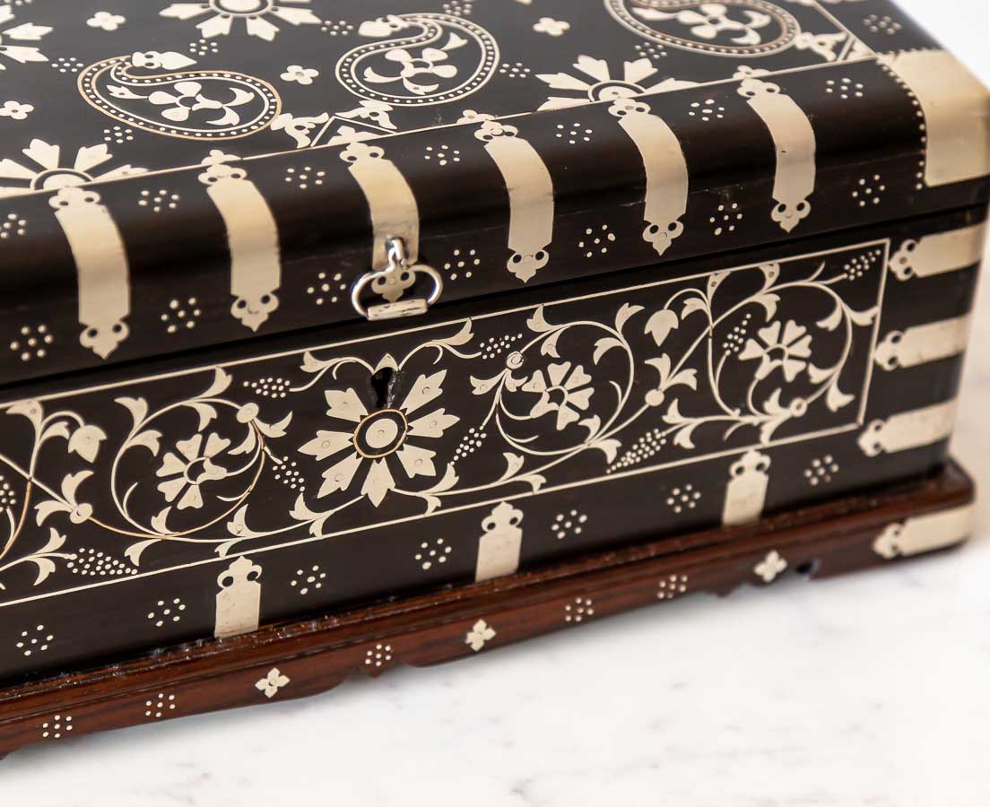 British Colonial Ebony Box inlaid with Silver