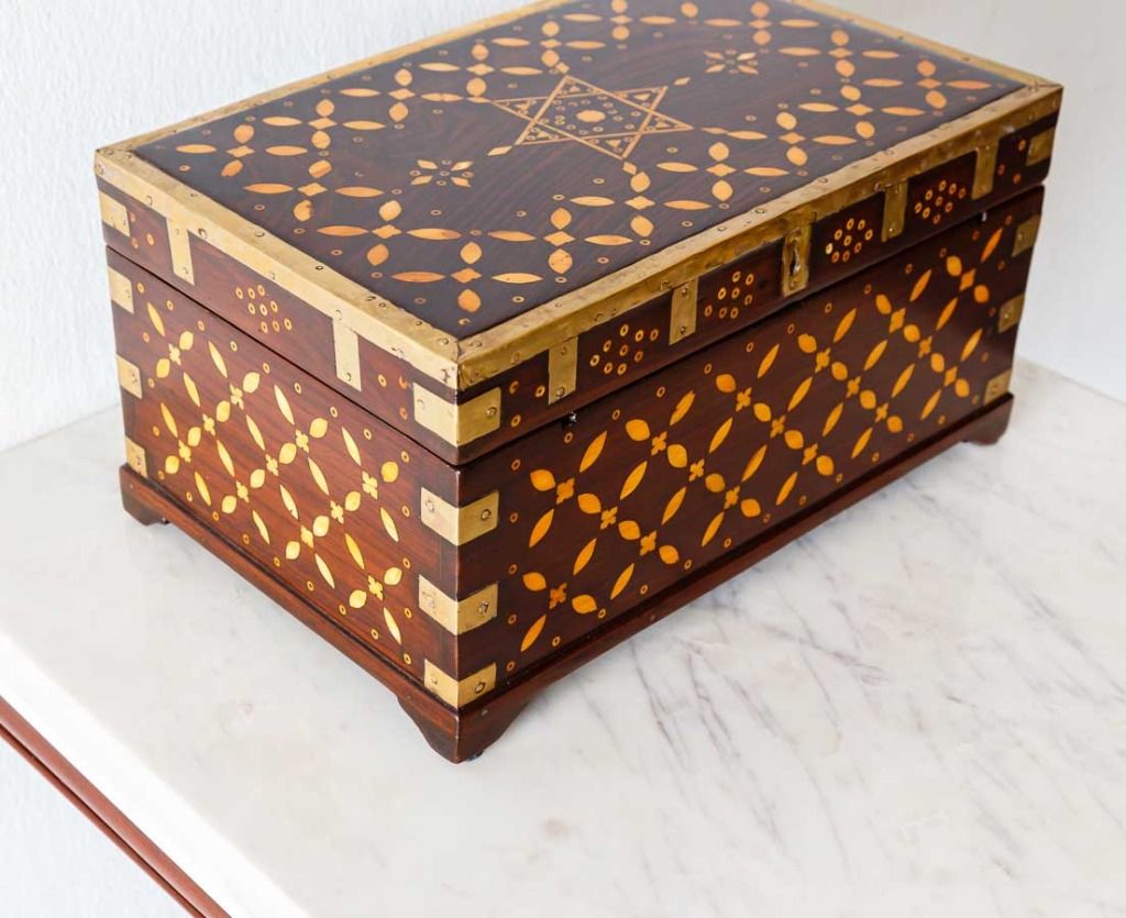 British colonial rosewood box with inlay the past perfect collection