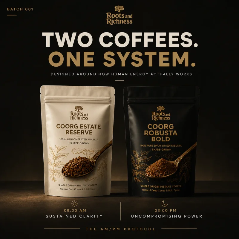 Roots and Richness Robusta spray-dried instant coffee — single origin Coorg, 100g