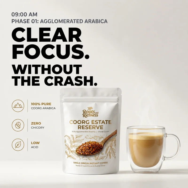 AM Protocol packaging — 100% Agglomerated Coorg Arabica instant coffee pouch