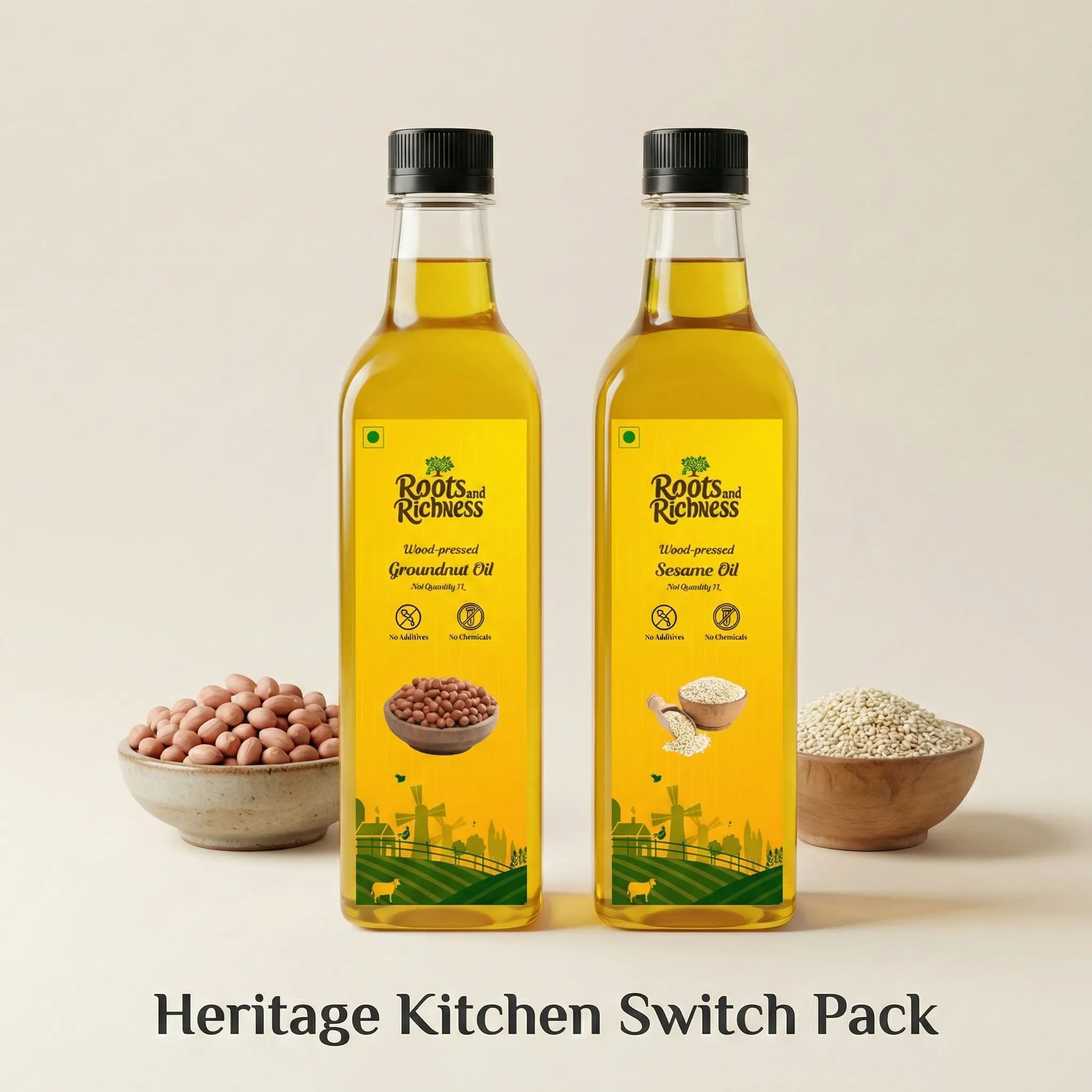 Heritage Kitchen Switch Pack - 500ml Each - Pure wood-pressed oil from Roots and Richness, sourced directly from Indian farms