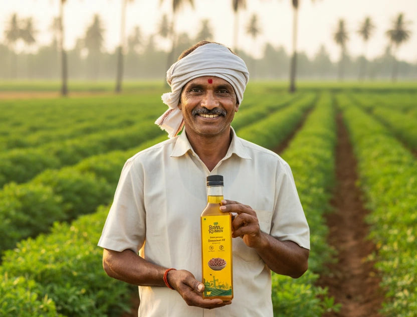 Indian Farmer harvesting peanuts