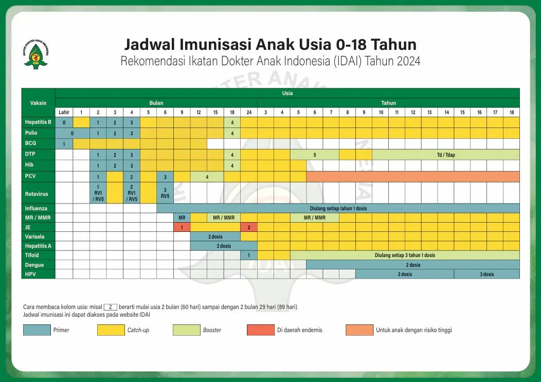Jadwal Imunisai Anak IDAI