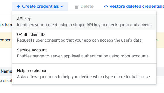 Create Credentials Menu
