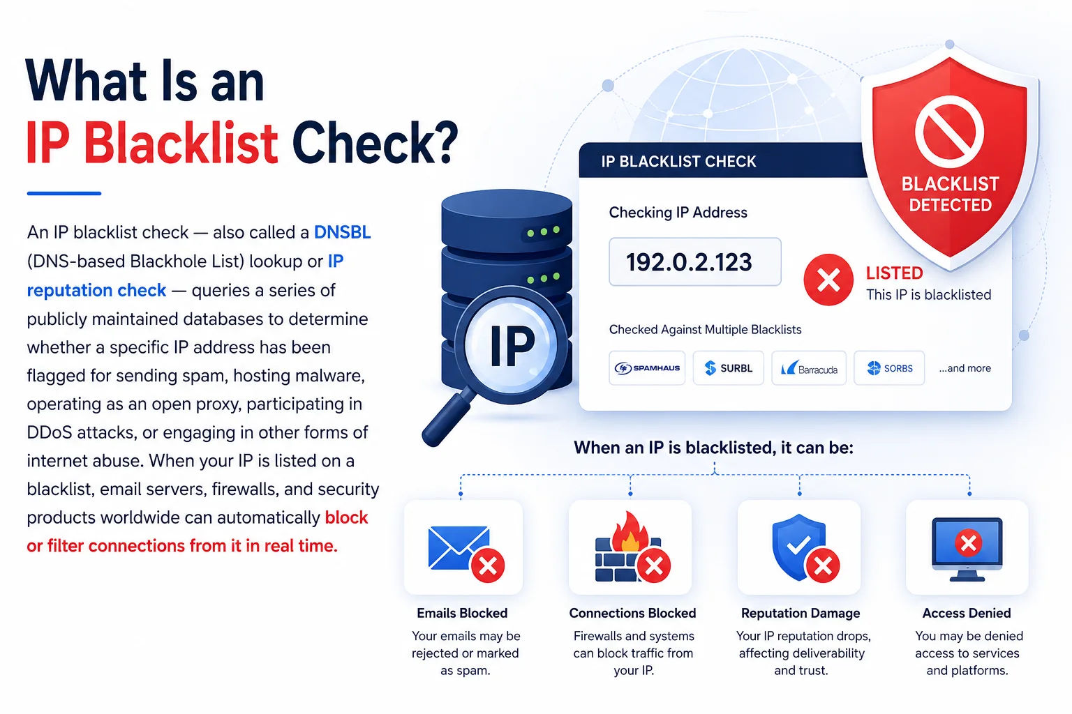 Email server security and IP blacklist monitoring — protecting email deliverability from spam blacklists