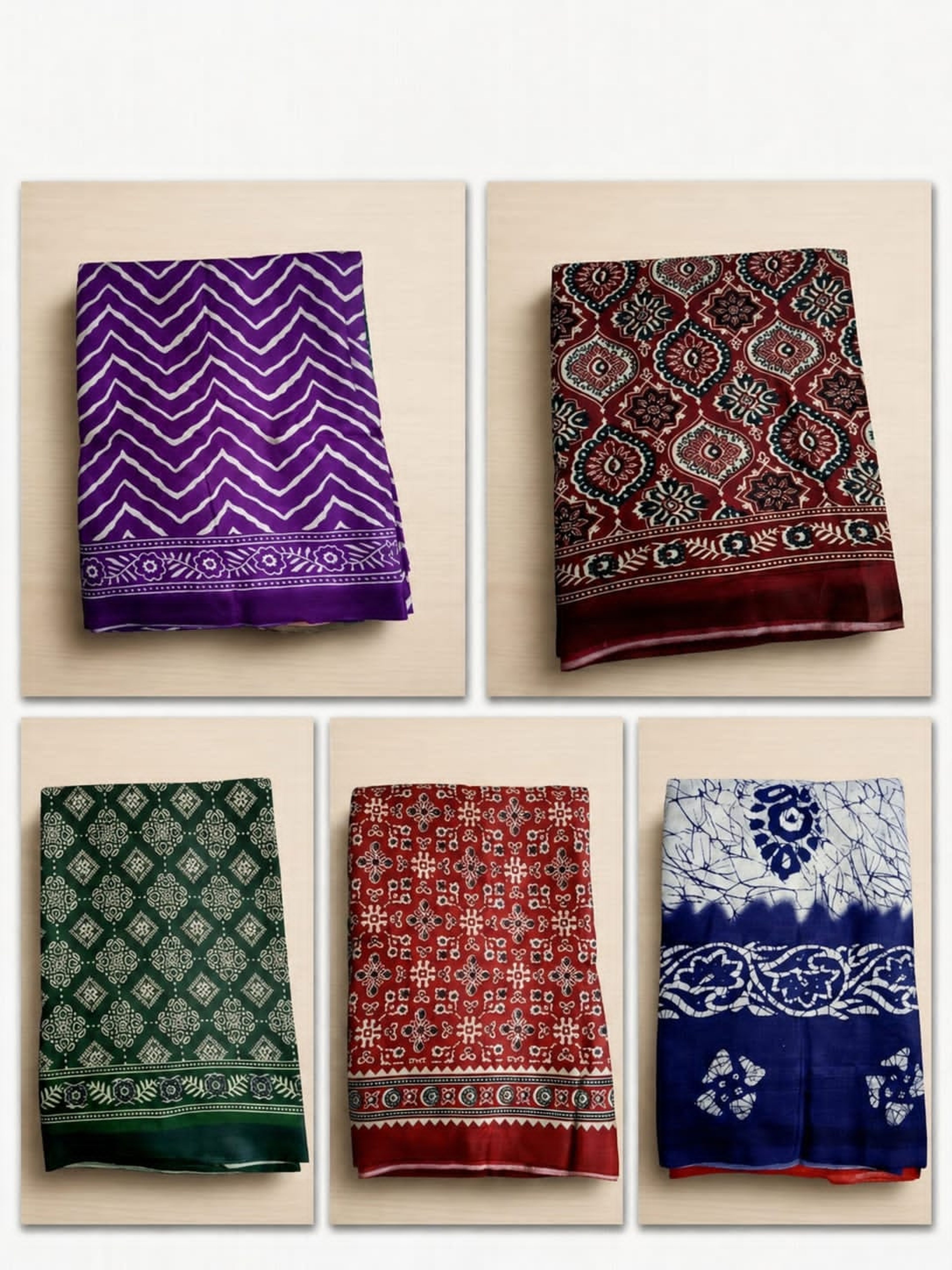 Purple Rayon Ajrakh Print Saree with Chevron Pattern & Floral Border | With Blouse — image 2