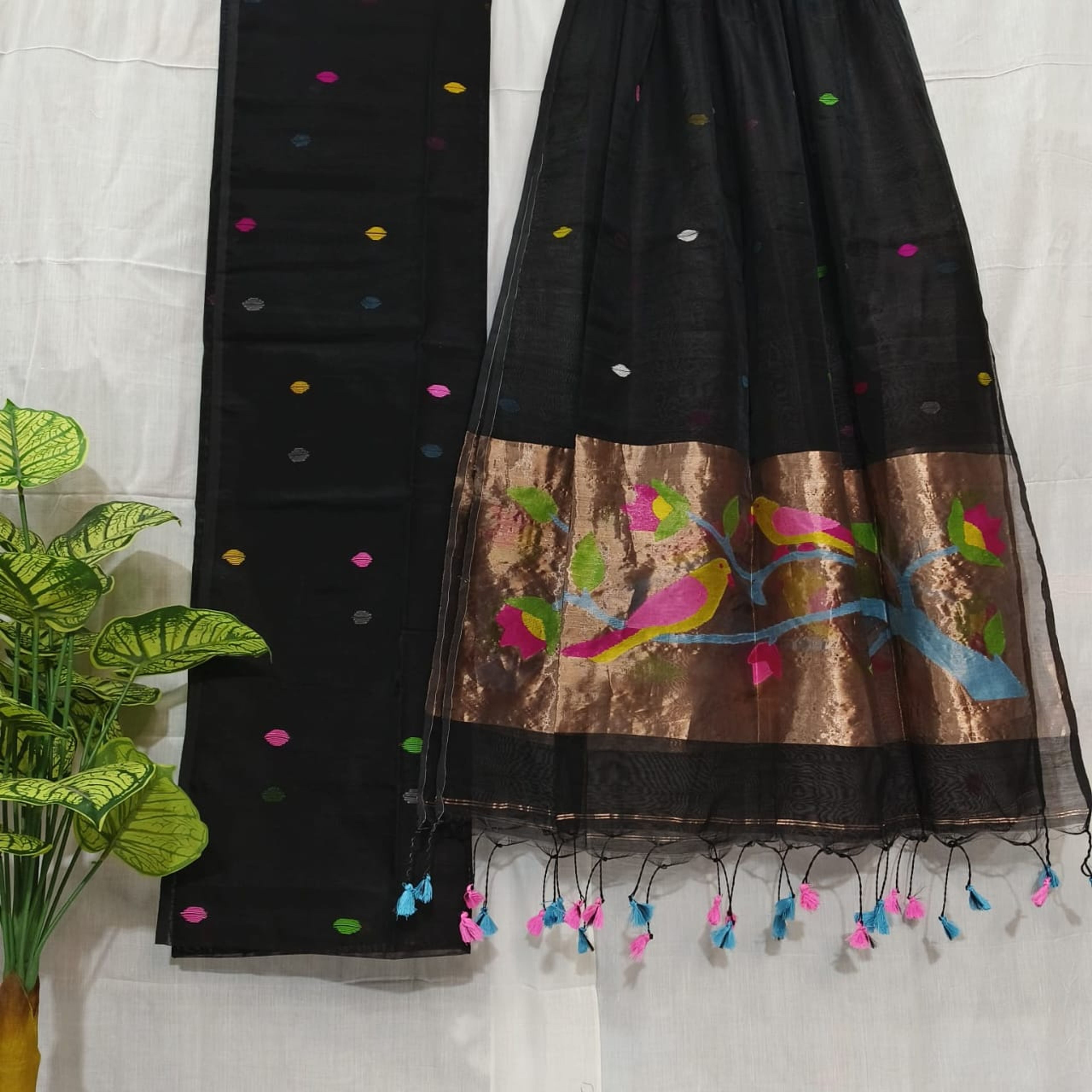 Muslin Paithani Suit Piece – Purple with Golden Pallu, Multi Color — image 6