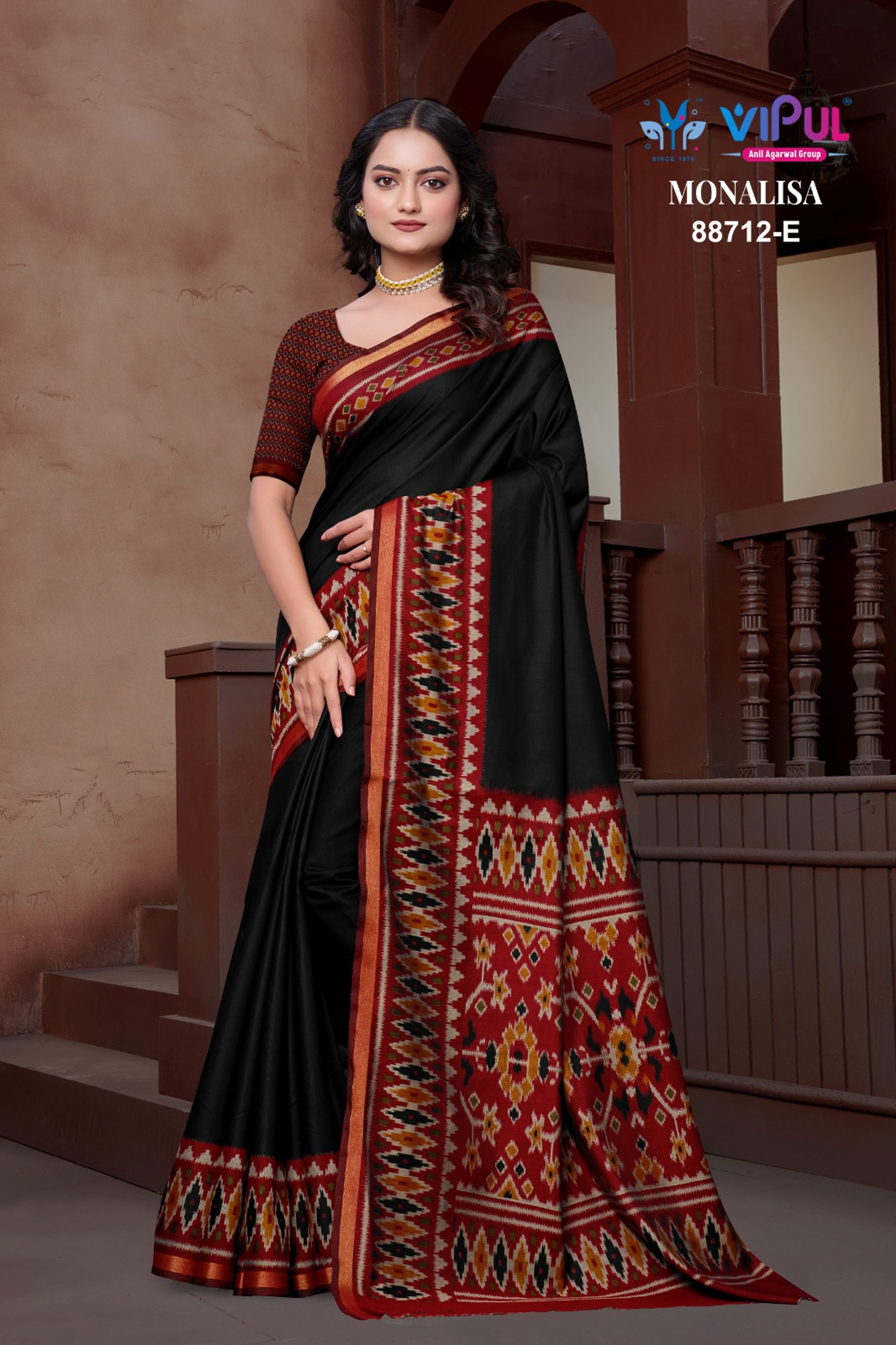 Maroon Mul Cotton Saree with Pichwai Print & Green Contrast Border | Festive Wear — image 10
