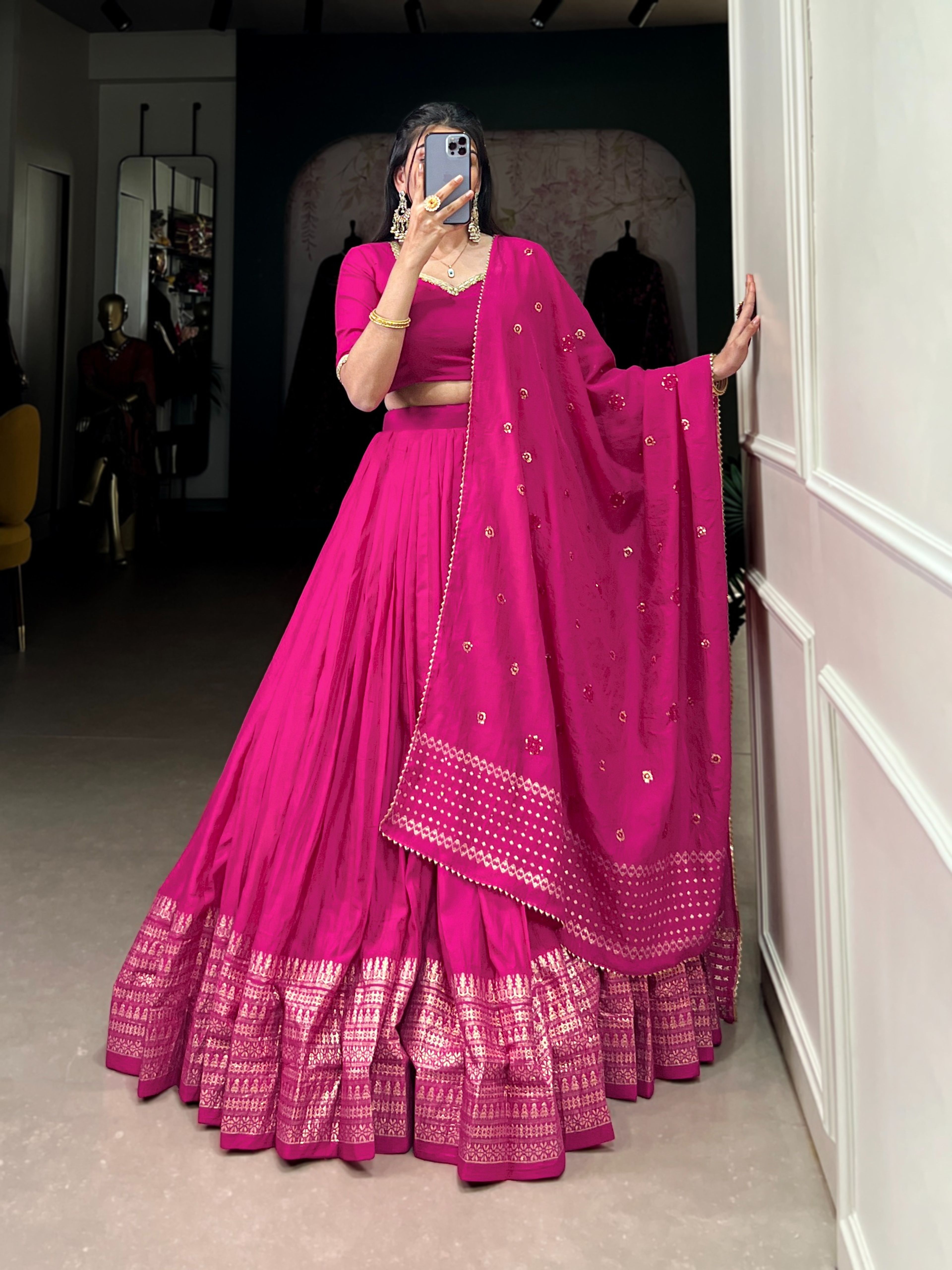 Black Pure Chanderi Lehenga Choli with Zari Border & Sequin Embroidered Dupatta — image 6