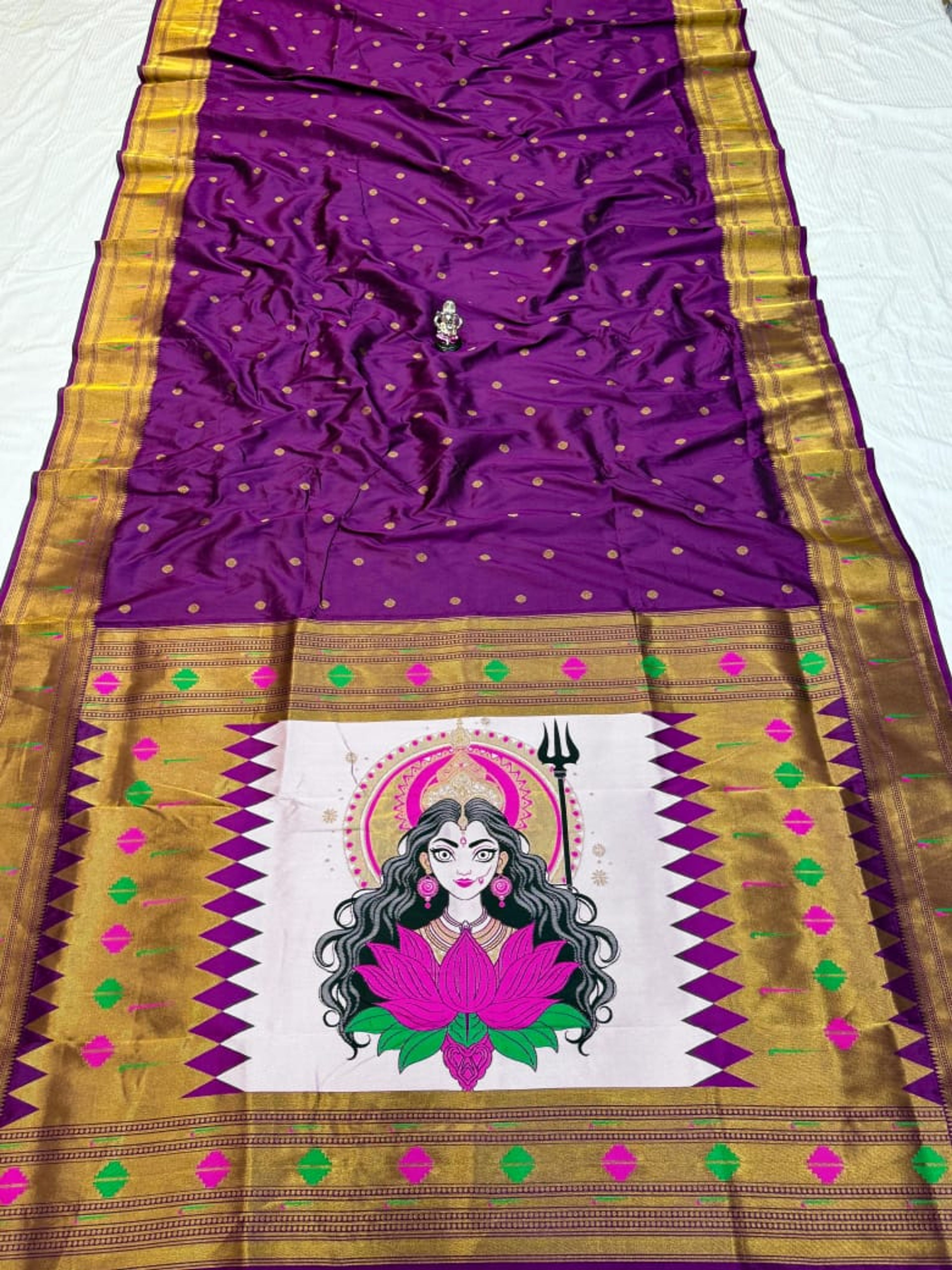 Purple Adi Shakti Paithani Silk Saree with Butta Pallu — image 2
