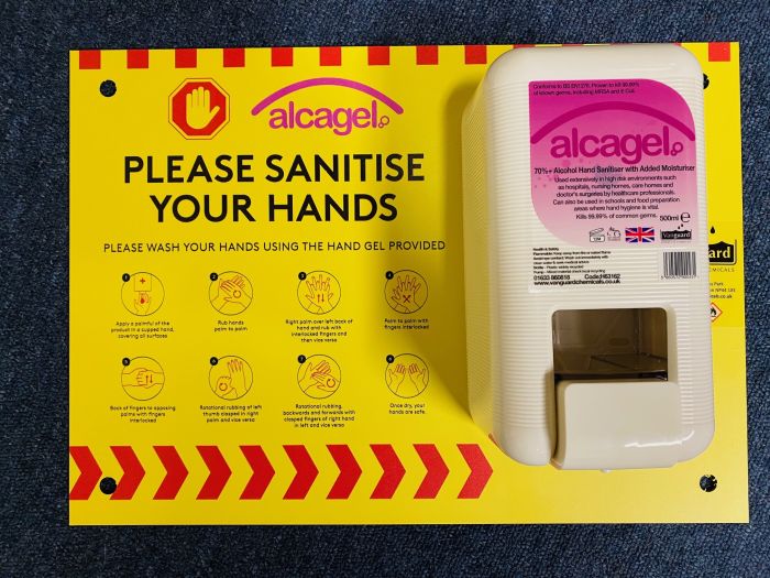 Alcagel® DISPENSER WITH A3 SAFETY SIGN + FREE 5LT SANITISER