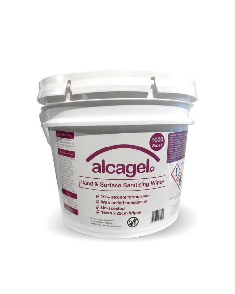 Alcagel® 70% Alcohol Hand & Surface Wipes (18 x 20cm) - Bucket of 1000