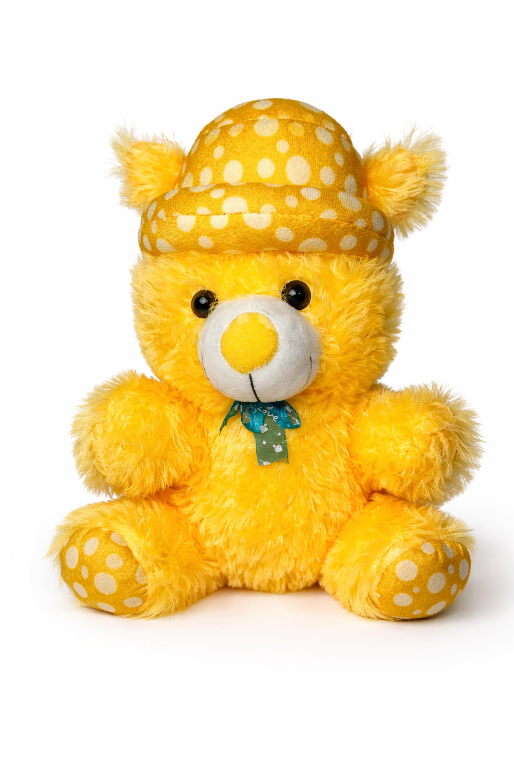 Sunny Yellow Polka-Dot Teddy Bear with Teal Ribbon