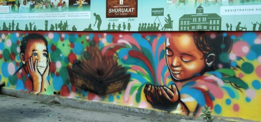 Shuruaat play school outside wall graffiti