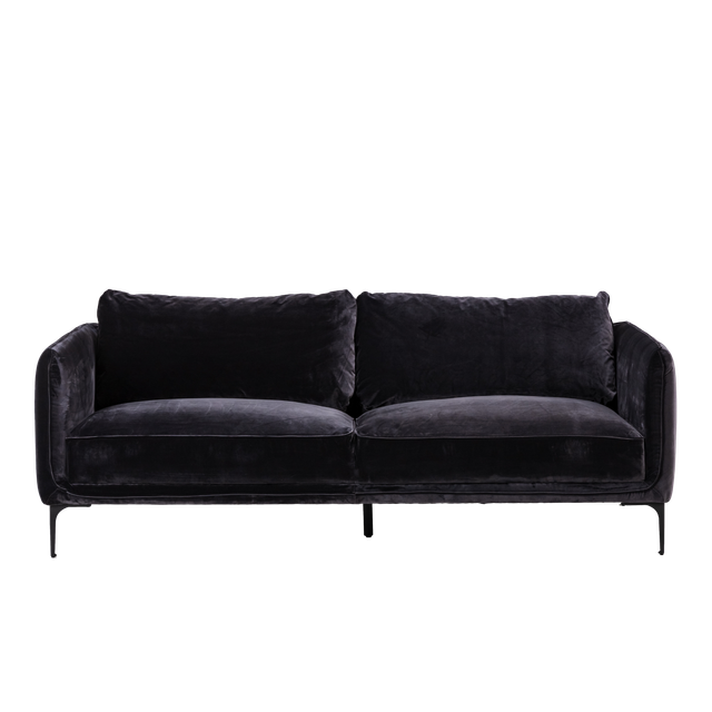 dark gray velvet sofa with black legs