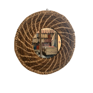 round rattan mirror 
