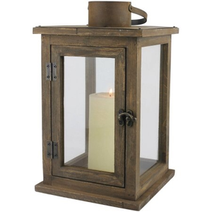 square wooden lantern with candle inside 