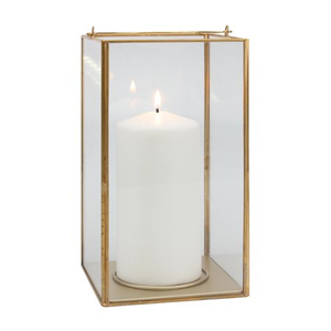 square gold lantern with candle 