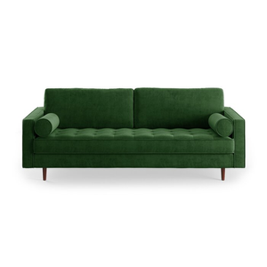 green velvet mid-century sofa 