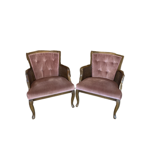 vintage pink and rattan chairs 